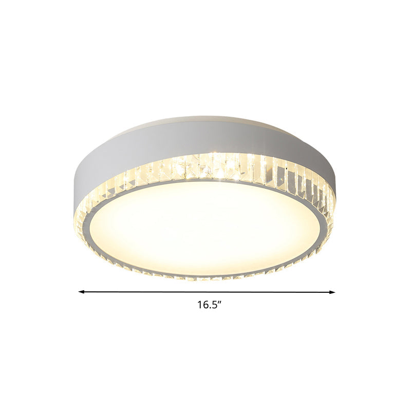 Round Crystal LED Flush Mount Ceiling Light for Bedroom - 16.5"/20.5" White with Adjustable Warm, White and 3 Color Lighting Options
