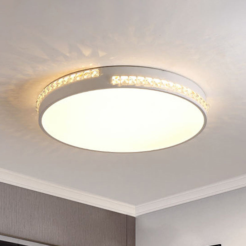 LED Bedroom Ceiling Light Fixture - Gold Flush Mount with Crystal Drum Shade (18”/21.5”) - Warm/3 Color Light