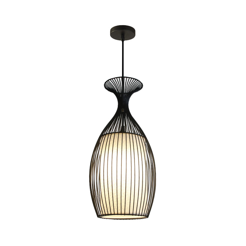 Classic Black Fabric Pendant Light: 1 Light Ceiling Suspension Lamp - Round/Oval/Lantern Design For