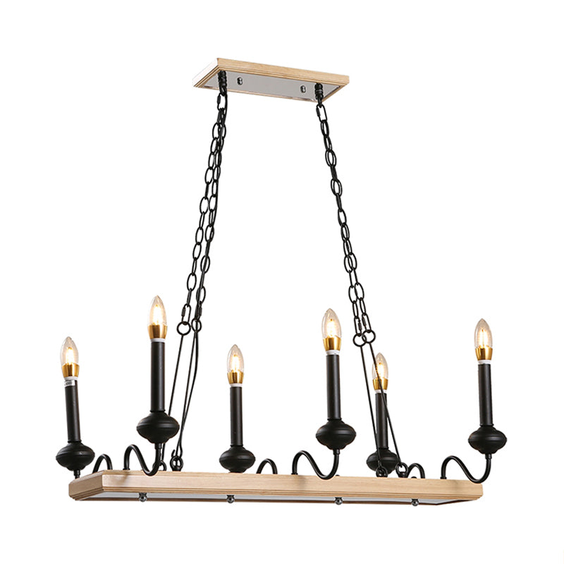 Vintage Black Metal Pendant Lighting - 6 Lights Candle Style Island Light For Dining Room