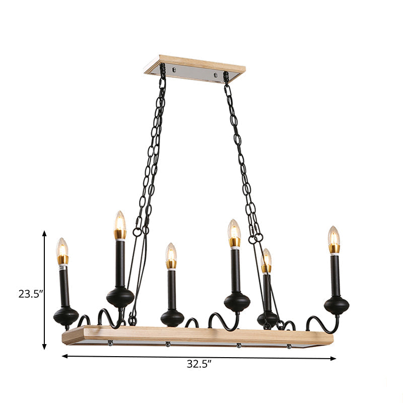 Vintage Black Metal Pendant Lighting - 6 Lights Candle Style Island Light For Dining Room