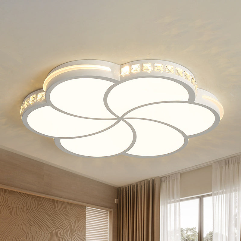Simple Crystal Flower Flush Mount LED Bedroom Lamp - 16.5"/20.5"/24.5" W Flush Light Fixture in Warm/White/3 Color Light