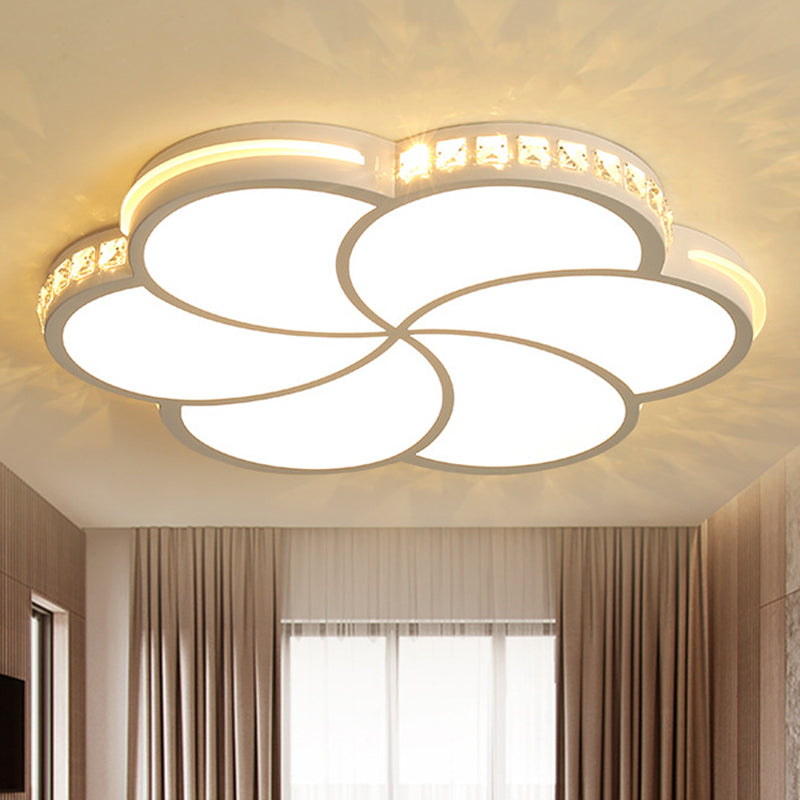 Simple Crystal Flower Flush Mount LED Bedroom Lamp - 16.5"/20.5"/24.5" W Flush Light Fixture in Warm/White/3 Color Light