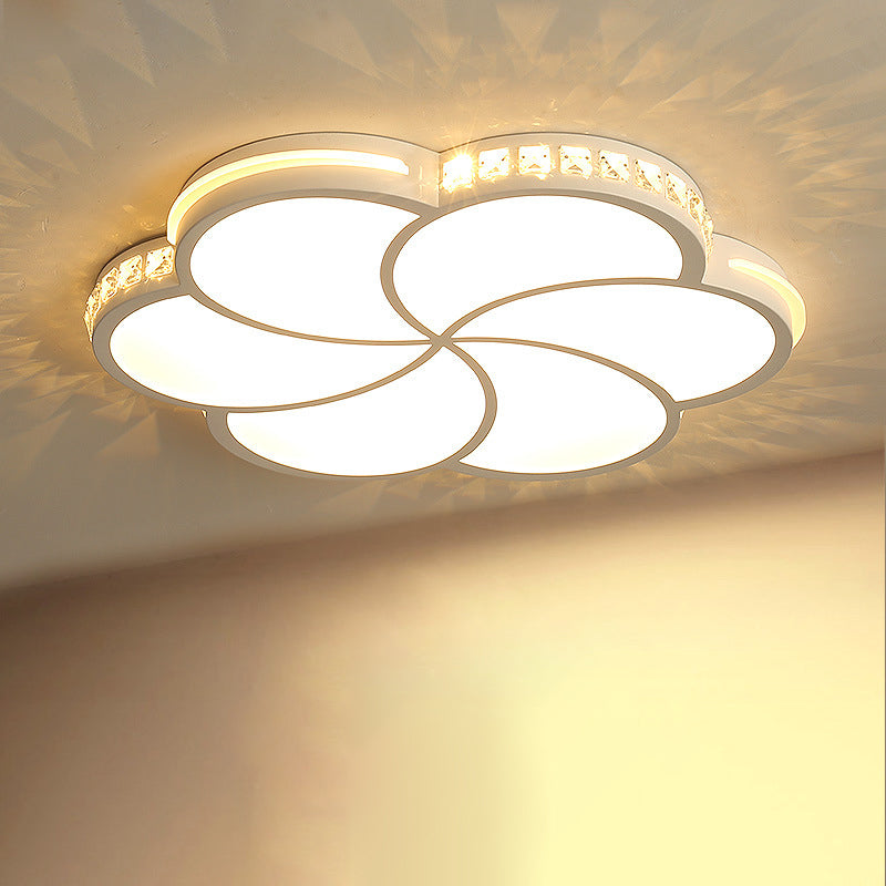 Simple Crystal Flower Flush Mount LED Bedroom Lamp - 16.5"/20.5"/24.5" W Flush Light Fixture in Warm/White/3 Color Light