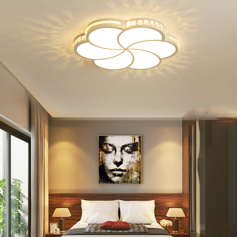 Simple Crystal Flower Flush Mount LED Bedroom Lamp - 16.5"/20.5"/24.5" W Flush Light Fixture in Warm/White/3 Color Light