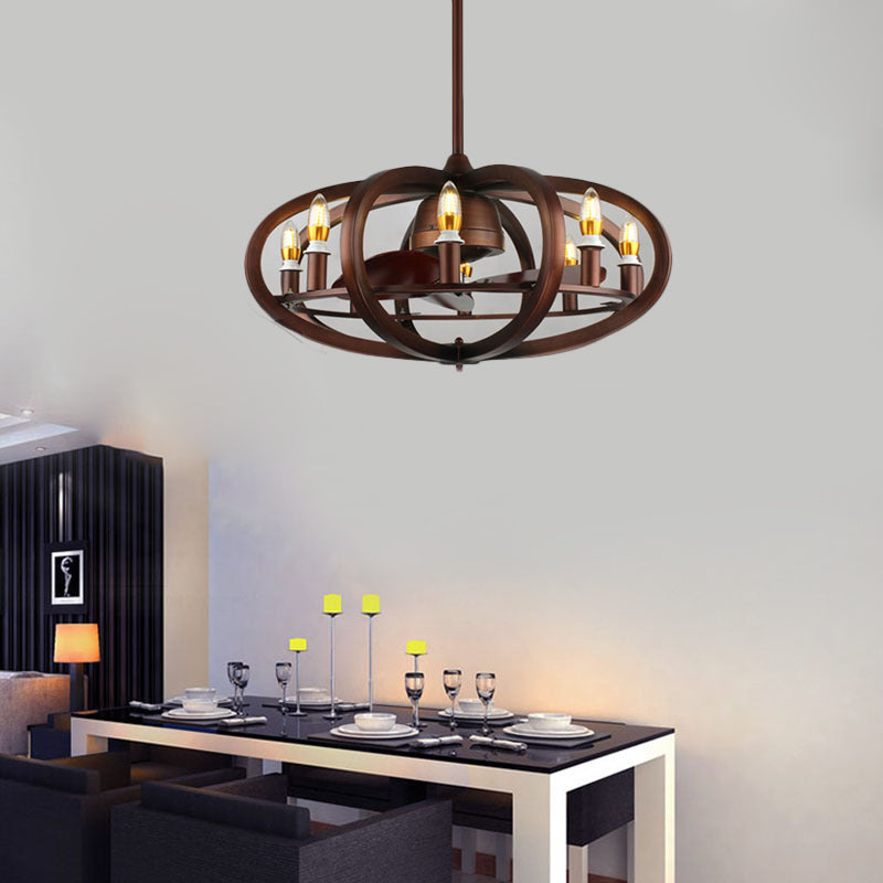 Plafonnier rétro en cuivre à montage semi-en métal - 8 têtes, design sphéroïde aplati