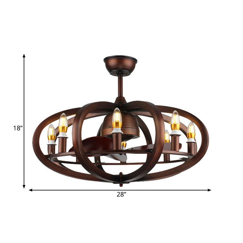Plafonnier rétro en cuivre à montage semi-en métal - 8 têtes, design sphéroïde aplati