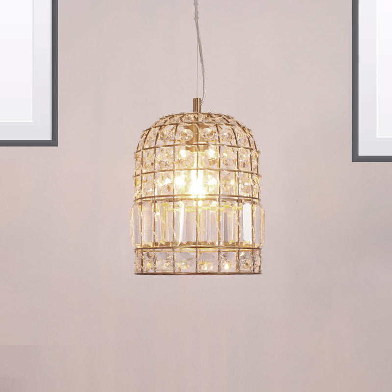 Traditional Dome Crystal Ceiling Pendant Light with Brass Frame - Sizes 9"/14"/18