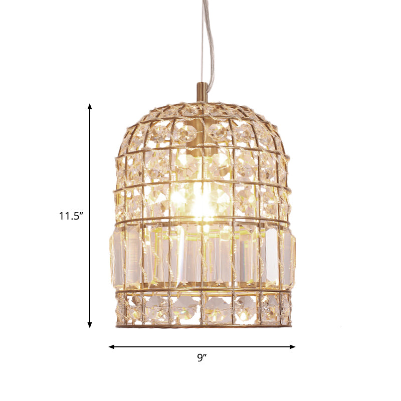 Traditional Dome Crystal Ceiling Pendant Light with Brass Frame - Sizes 9"/14"/18