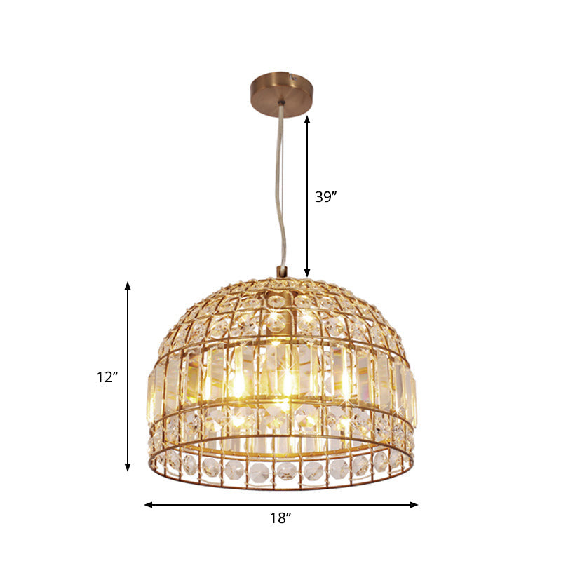 Traditional Dome Crystal Ceiling Pendant Light with Brass Frame - Sizes 9"/14"/18