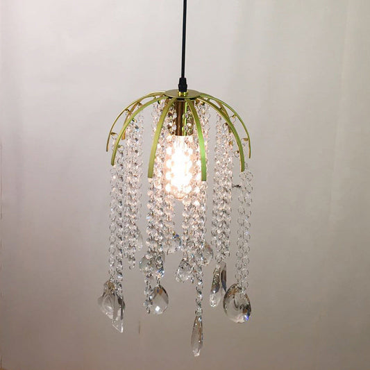 Tropical Crystal Pendant Light with Gold Ceiling Suspension - Single Bulb Fixture