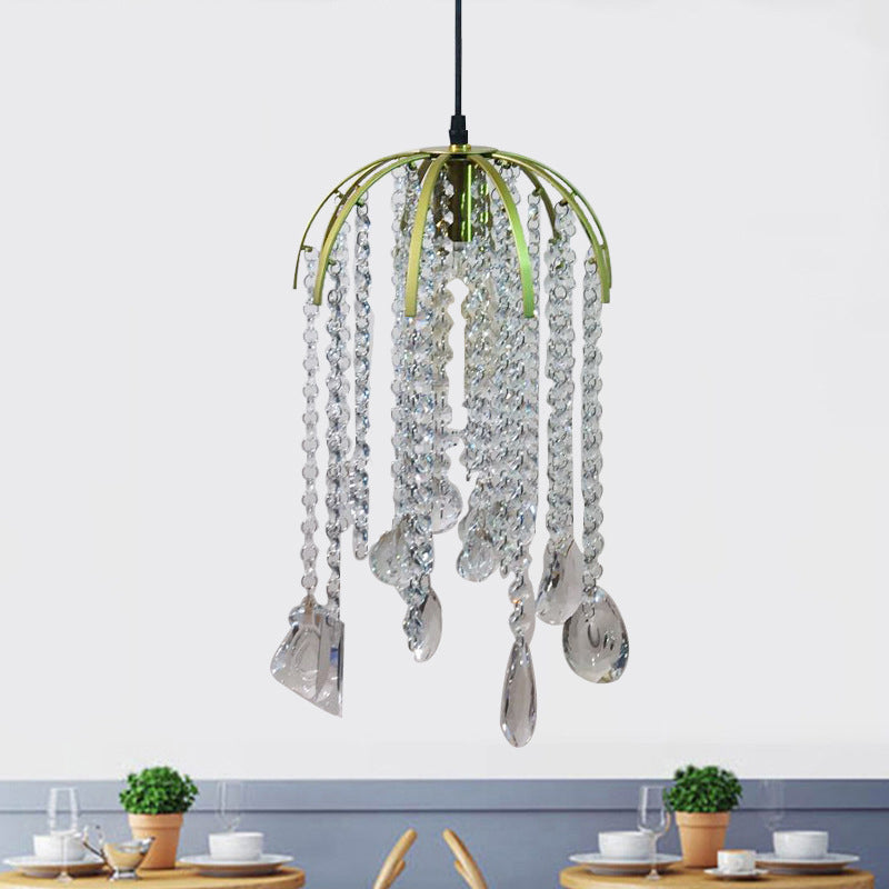 Tropical Crystal Pendant Light - Single Bulb Gold Ceiling Fixture