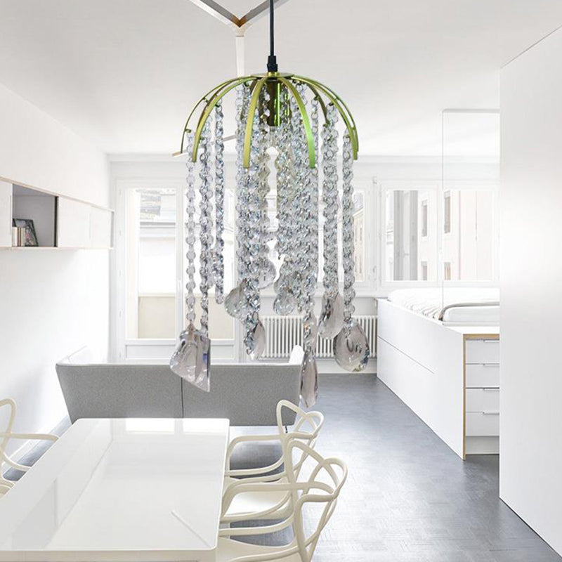 Tropical Crystal Pendant Light - Single Bulb Gold Ceiling Fixture