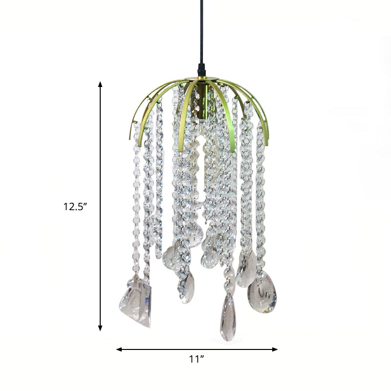 Tropical Crystal Pendant Light - Single Bulb Gold Ceiling Fixture