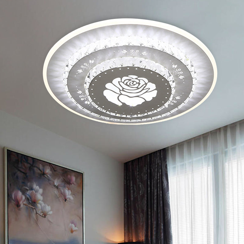 Modern Crystal Ceiling Mount LED Light Fixture for Bedroom - White, Loving Heart/Square/Rose Design with Warm/White/3 Color Light