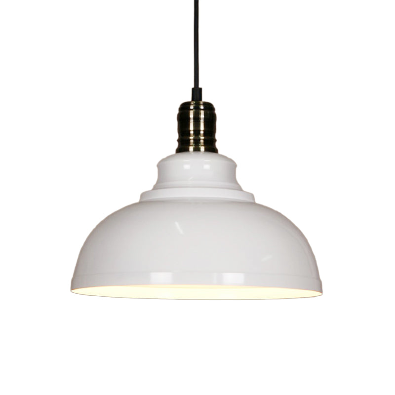 Plafonnier suspendu métallique de style industriel - 12"/14"/16" de diamètre, 1 lampe, abat-jour en forme de bol, intérieur noir/blanc