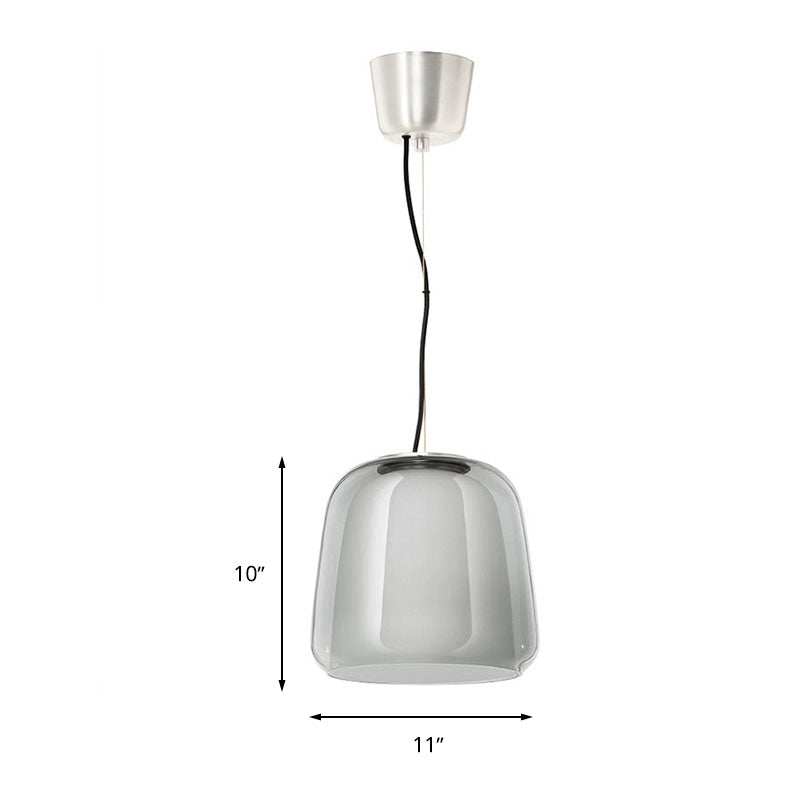 Minimalist Smoke Gray Glass Bowl Hanging Lamp: Elegant 1 Head Suspension Light for Dining Room