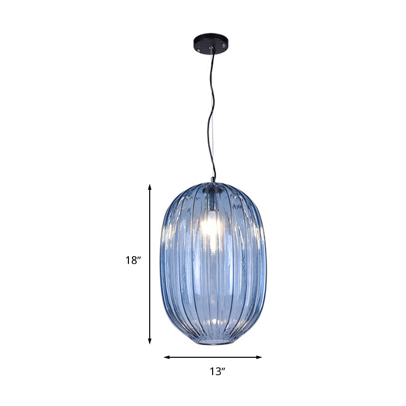 Suspension lanterne en verre à prisme bleu vintage pour suspension de salon