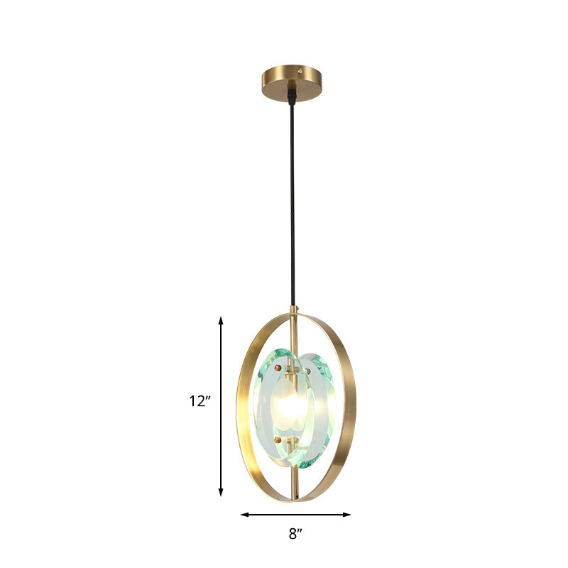 Contemporary Gold Oval Frame Pendant Ceiling Light with Crystal Shade