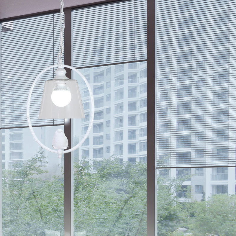 Nordic Metal Oval Pendant Lamp with Clear Glass Shade - Single Head, White/Black