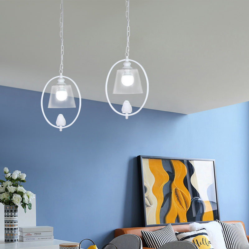 Nordic Metal Oval Pendant Lamp with Clear Glass Shade - Single Head, White/Black
