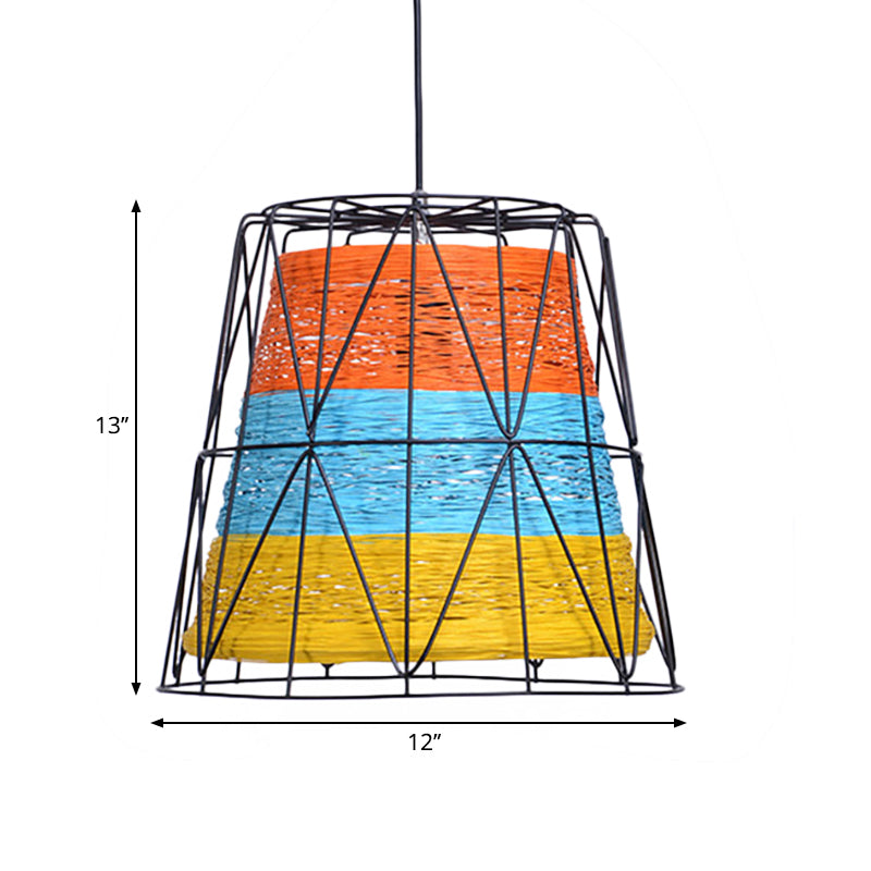 Lampe suspendue en métal et corde de style Lodge à 1 lumière - Blanc/Bleu/Orange/Jaune