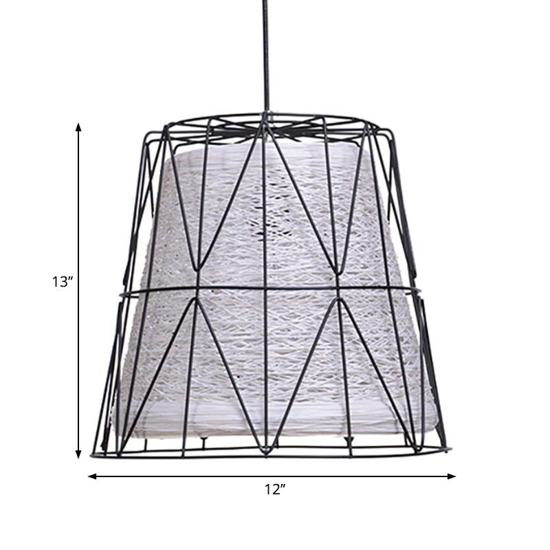 Rustic Lodge Style Ceiling Light: Bucket Pendant Lamp Metallic & Rope 1 Light