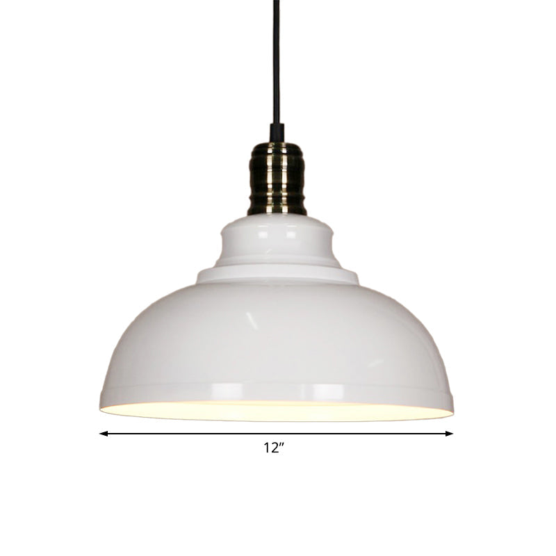 Plafonnier suspendu métallique de style industriel - 12"/14"/16" de diamètre, 1 lampe, abat-jour en forme de bol, intérieur noir/blanc
