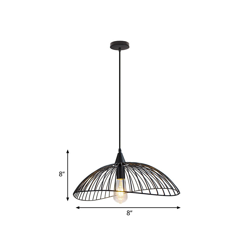 Industrial Style 1-Head Caged Ceiling Light With Waveform Design - Black 8/19.5Dia