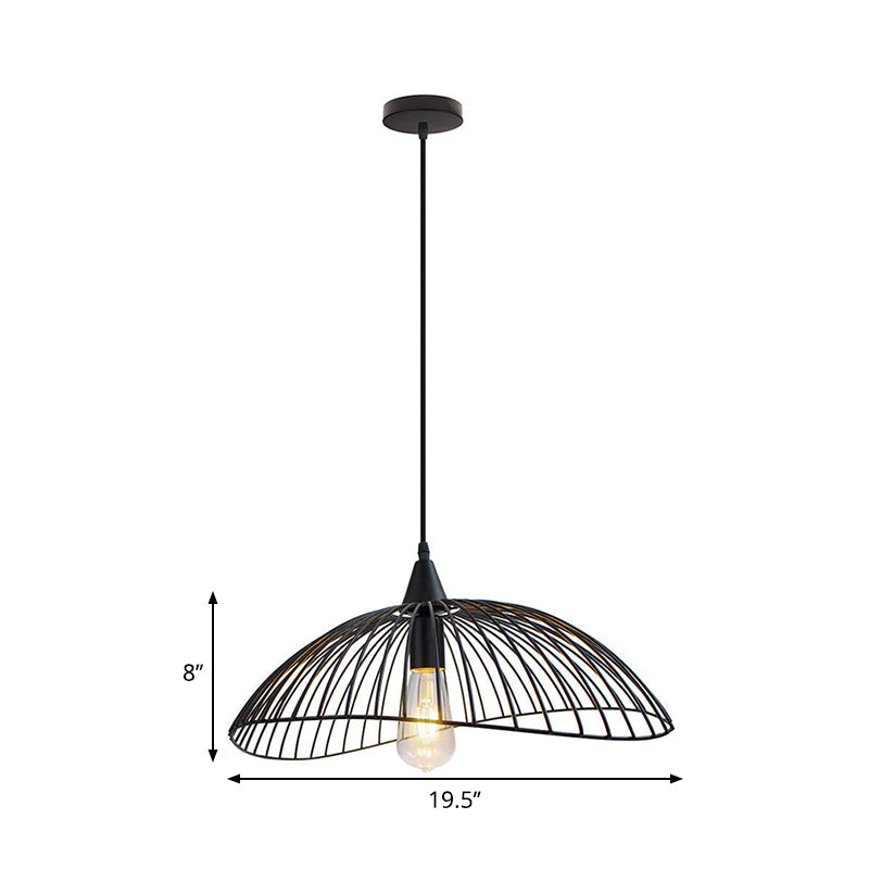 Industrial Style Metal Kitchen Suspension Light with Waveforms Design - Black, 8"/19.5" Dia, 1 Head