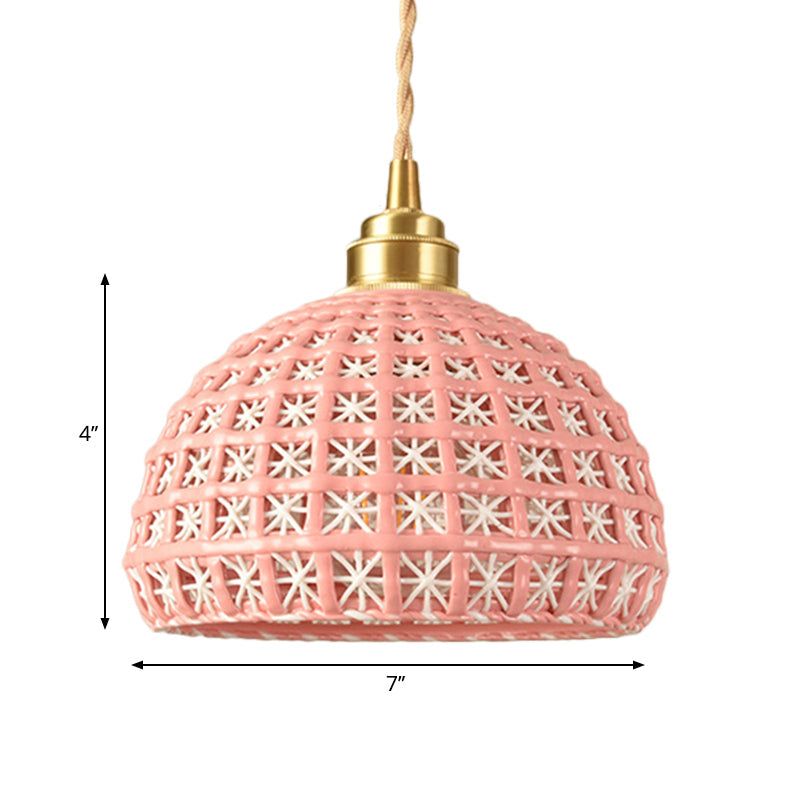 Vintage Ceramic Dome Lamp With Hollow Out Design - Blue/Pink Suspended Light