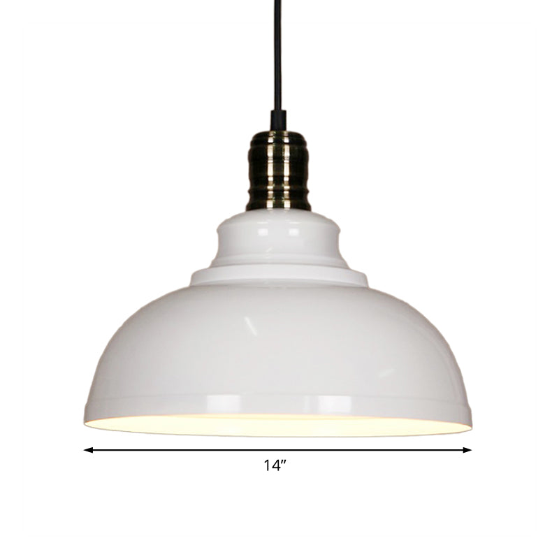 Plafonnier suspendu métallique de style industriel - 12"/14"/16" de diamètre, 1 lampe, abat-jour en forme de bol, intérieur noir/blanc