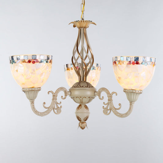 Shell White Chandelier: Mediterranean Suspension Lighting For Living Room 3 / Up