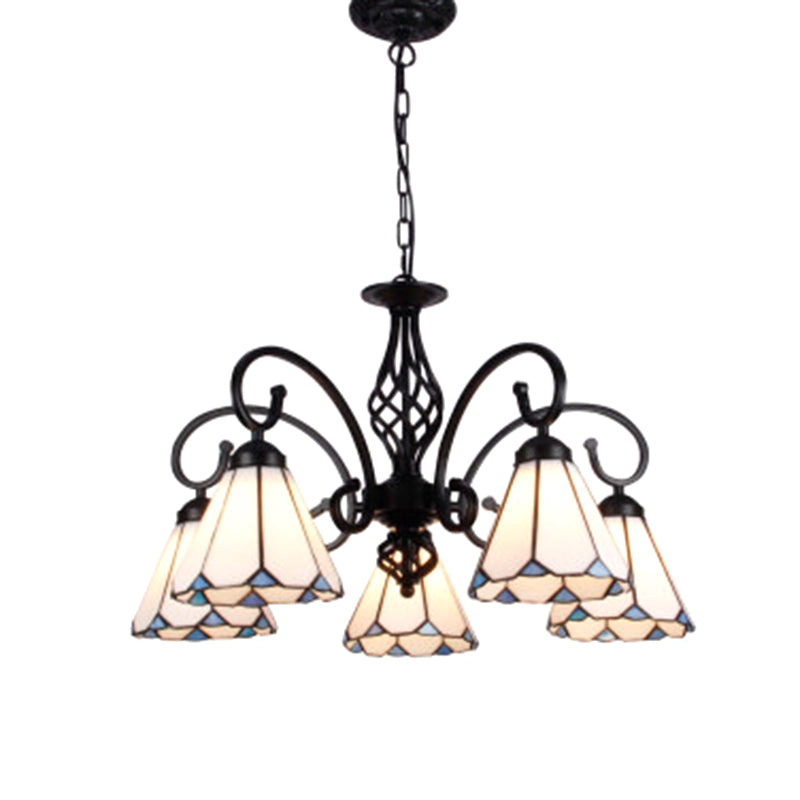 Vintage Stained Glass Chandelier Handcrafted Floral Hanging Light For Hall 5 / White