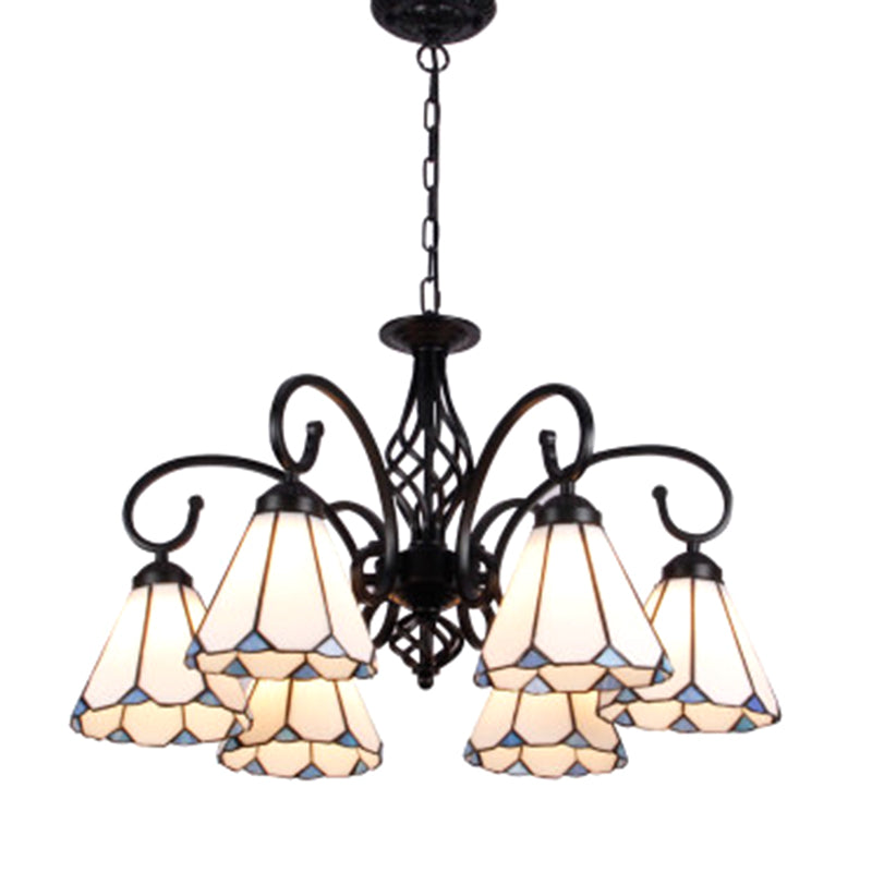 Vintage Stained Glass Chandelier Handcrafted Floral Hanging Light For Hall 6 / White