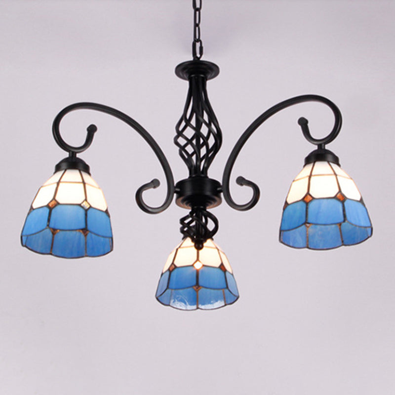 Vintage Stained Glass Chandelier Handcrafted Floral Hanging Light For Hall