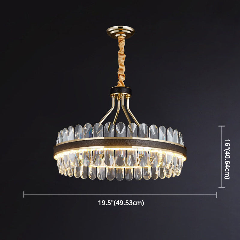 Minimalist Black-Gold Led Chandelier With Crystal Accents - Elegant Ceiling Pendant Light For Living