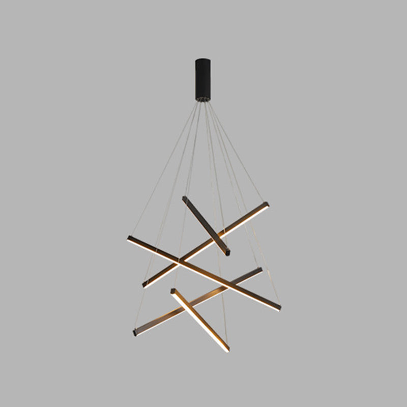 Lustre LED Black Sticks - Lampe à suspension en métal minimaliste et fantaisie pour hall d'entrée