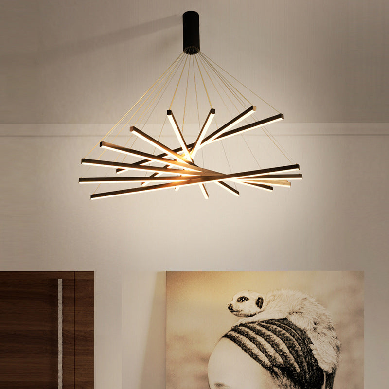 Lustre LED Black Sticks - Lampe à suspension en métal minimaliste et fantaisie pour hall d'entrée