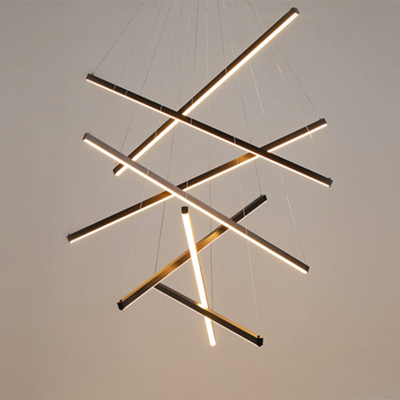 Lustre LED Black Sticks - Lampe à suspension en métal minimaliste et fantaisie pour hall d'entrée