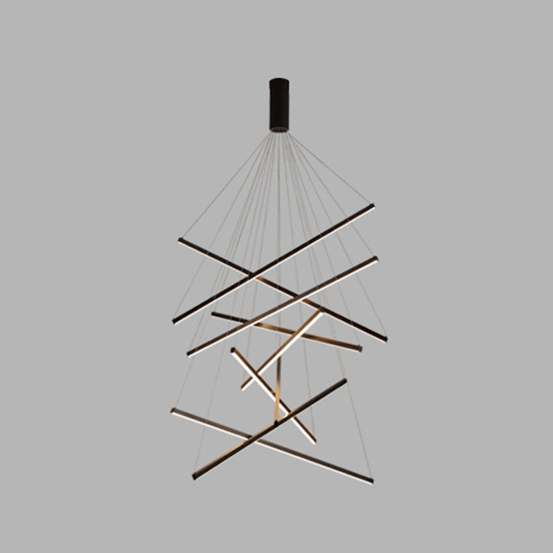 Lustre LED Black Sticks - Lampe à suspension en métal minimaliste et fantaisie pour hall d'entrée