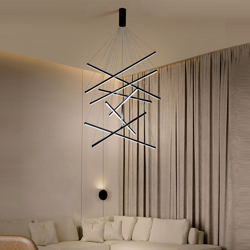 Lustre LED Black Sticks - Lampe à suspension en métal minimaliste et fantaisie pour hall d'entrée