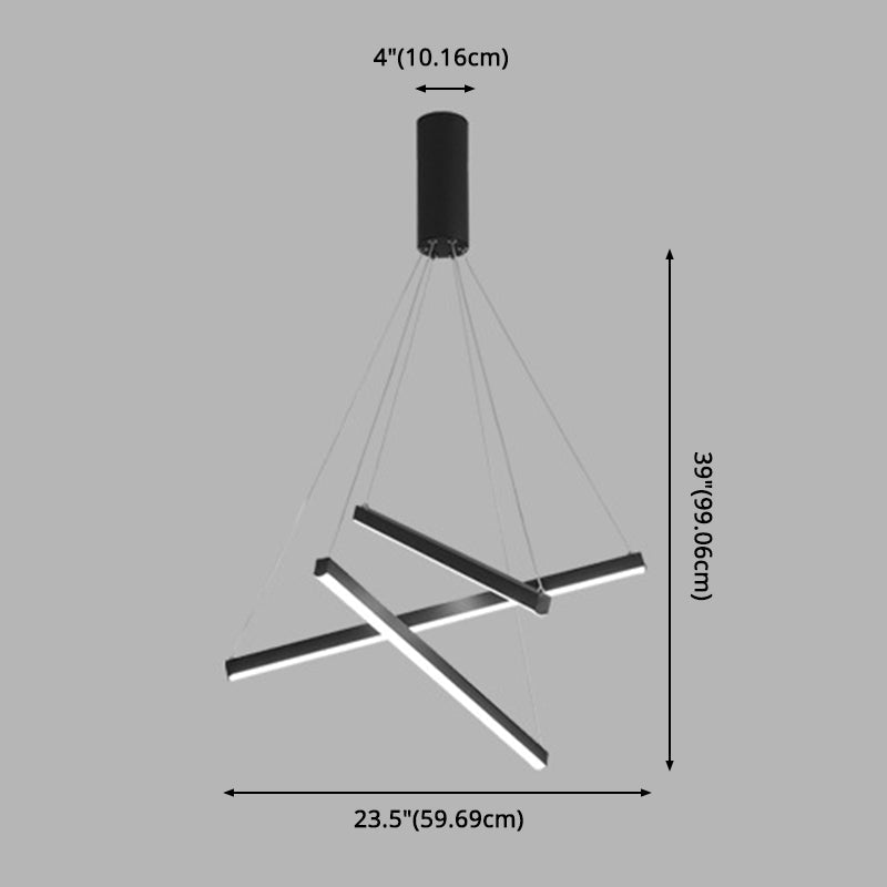 Lustre LED Black Sticks - Lampe à suspension en métal minimaliste et fantaisie pour hall d'entrée