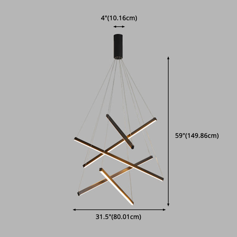 Lustre LED Black Sticks - Lampe à suspension en métal minimaliste et fantaisie pour hall d'entrée