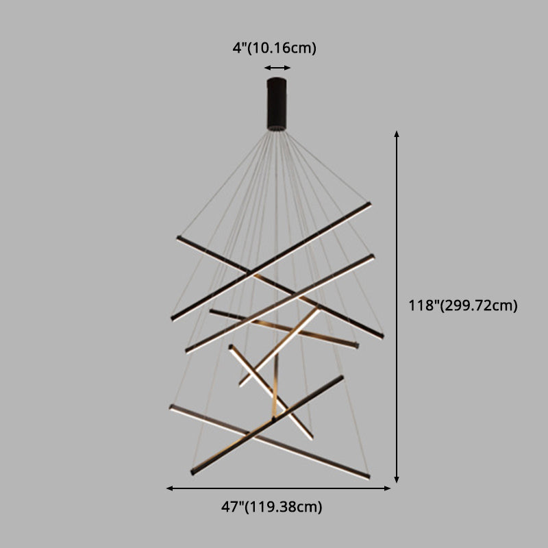 Lustre LED Black Sticks - Lampe à suspension en métal minimaliste et fantaisie pour hall d'entrée