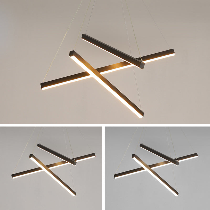 Lustre LED Black Sticks - Lampe à suspension en métal minimaliste et fantaisie pour hall d'entrée