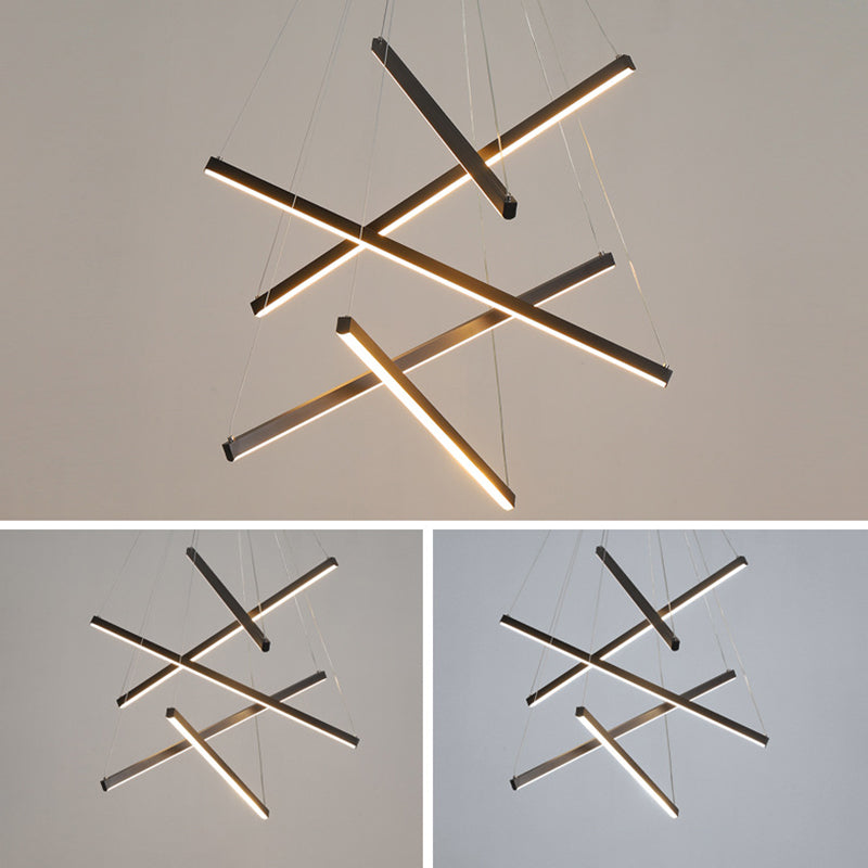 Lustre LED Black Sticks - Lampe à suspension en métal minimaliste et fantaisie pour hall d'entrée