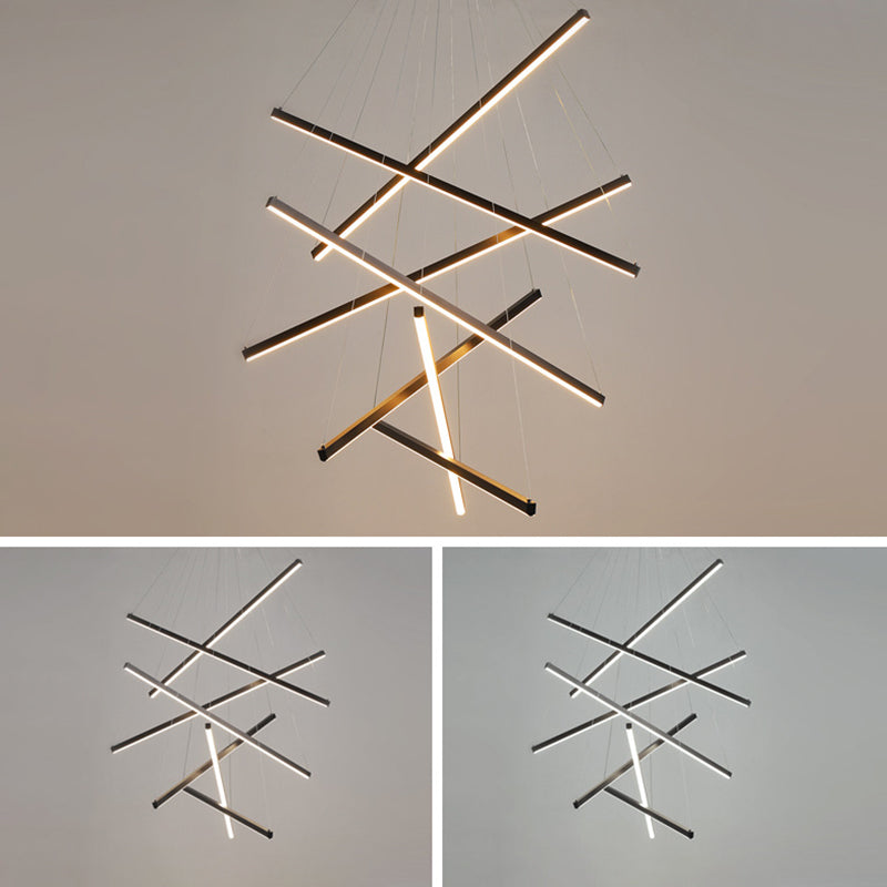 Lustre LED Black Sticks - Lampe à suspension en métal minimaliste et fantaisie pour hall d'entrée