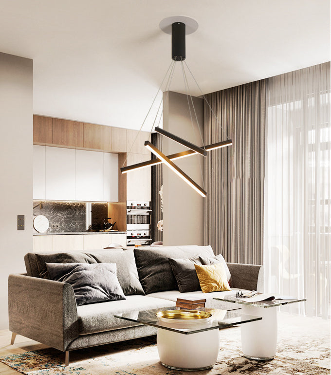 Lustre LED Black Sticks - Lampe à suspension en métal minimaliste et fantaisie pour hall d'entrée