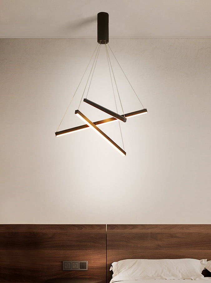 Lustre LED Black Sticks - Lampe à suspension en métal minimaliste et fantaisie pour hall d'entrée